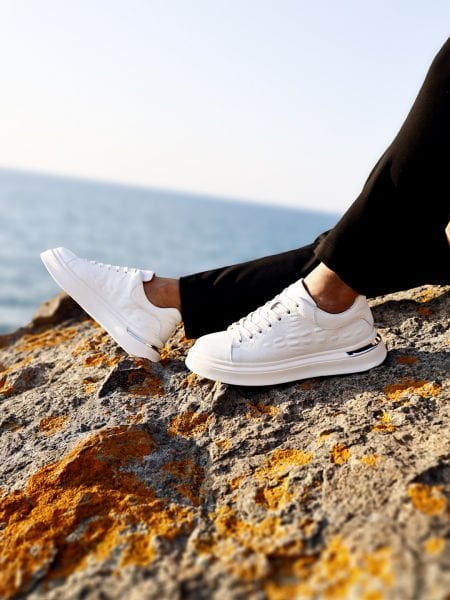 WHITE CROCO VELVET WHITE CROCO MEN'S LEATHER CASUAL SHOES WHITE CROCO - 45