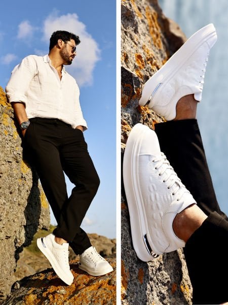 WHITE CROCO VELVET WHITE CROCO MEN'S LEATHER CASUAL SHOES WHITE CROCO - 45