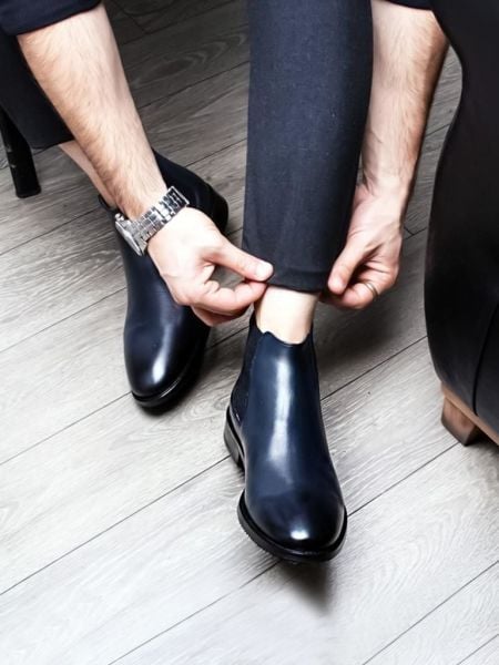 IBAY CHELSEA Men's Navy Blue Genuine Leather Boots DARK BLUE - 46