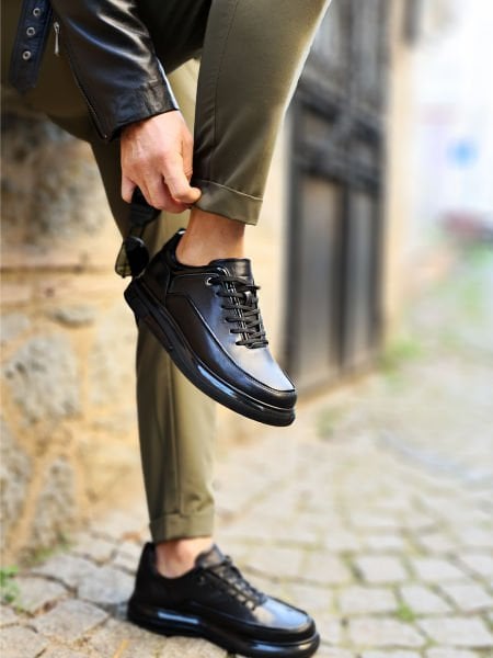 BLACK PATENT LEATHER OLD AIR COMFORTABLE MEN'S LEATHER CASUAL SHOES BLACK BLACK PATENT - 45