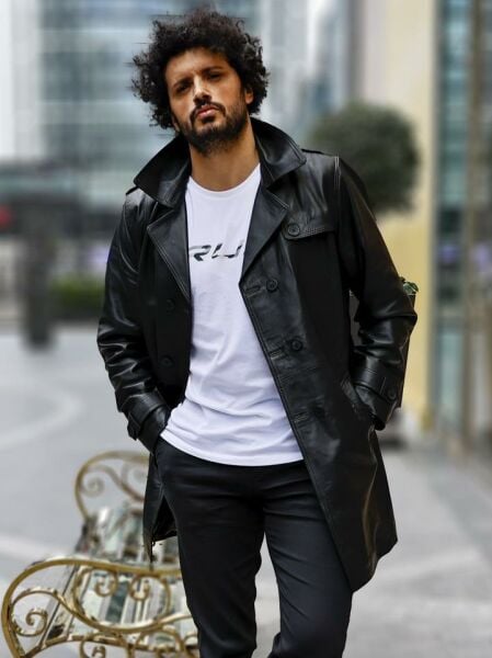 JOHN DAWID NEO TRENCH COAT GENUINE LEATHER BLACK - M
