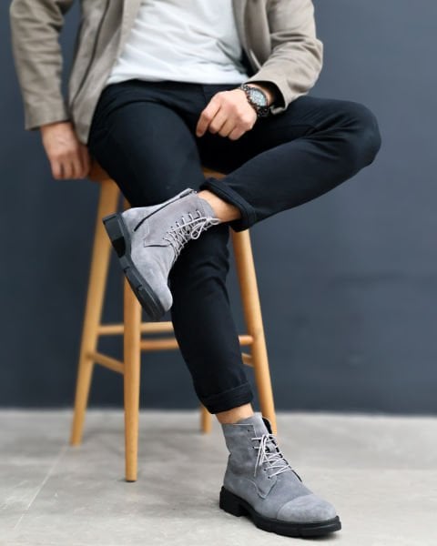 İBAY 206 DYNAMIC GRAY SUEDE MEN'S LEATHER DAILY SHOES GRAY SUEDE - 45