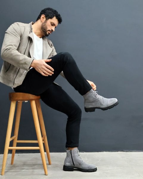 İBAY 206 DYNAMIC GRAY SUEDE MEN'S LEATHER DAILY SHOES GRAY SUEDE - 45