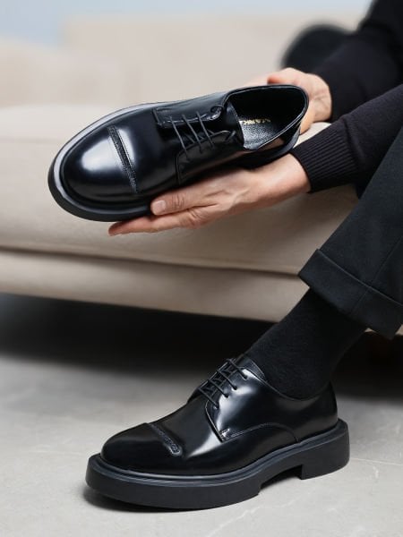 BLACK MARSHALL GENUINE LEATHER SHOES BLACK OPEN - 42