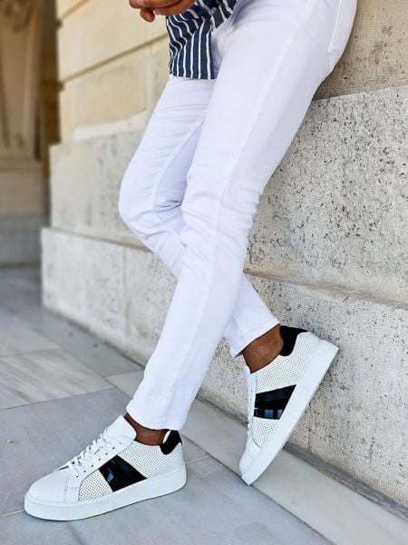 İBAY VISION WHITE BLACK MEN'S LEATHER DAILY SHOES WHITE BLACK - 43