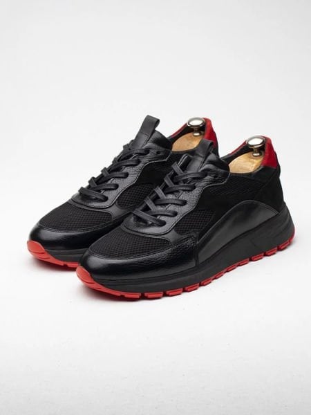 BLACK RED SHELL-X HAKİKİ DERİ ERKEK GÜNLÜK AYAKKABI SİYAH KIRMIZI - 45