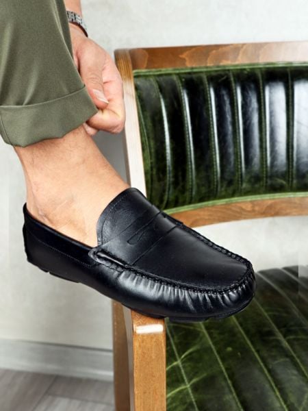 BLACK SPRING GENUINE LEATHER COMFORTABLE MEN'S SHOES BLACK - 43