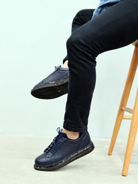 DARK BLUE CROCCO GENIUS ERKEK DERİ GÜNLÜK RAHAT AYAKKABI Lacivert Kroko - 44