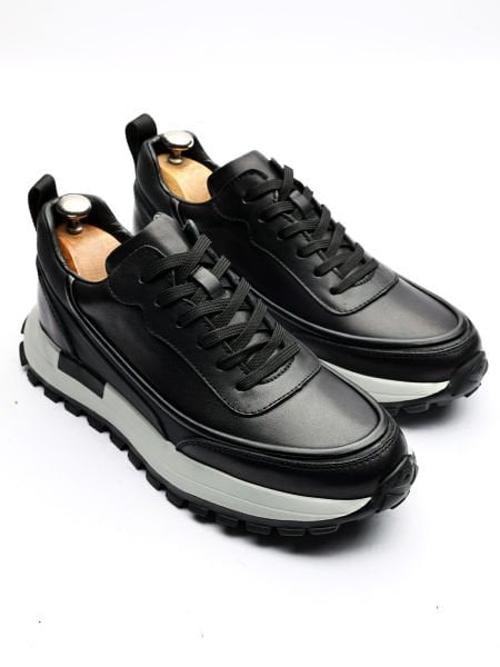 BLACK BERLIN GENUINE LEATHER COMFORTABLE MEN'S SHOES BLACK - 44