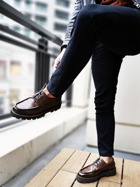 KAFFEE RAINER TÄGLICHE SCHUHE AUS LEDER MIT DICKER SOHLE KAFFEE - 39