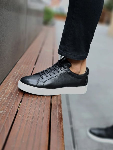BLACK FIERO MEN'S GENUINE LEATHER CASUAL SHOES BLACK FLOTER - 37