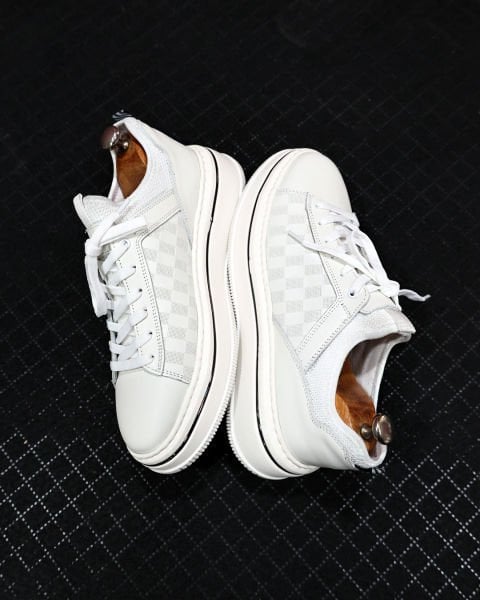 WHITE ANGER COMFORTABLE MEN'S LEATHER CASUAL SHOES WHITE - 45