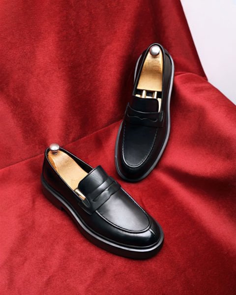 BLACK RICARDO GENUINE LEATHER CASUAL SHOES BLACK - 44