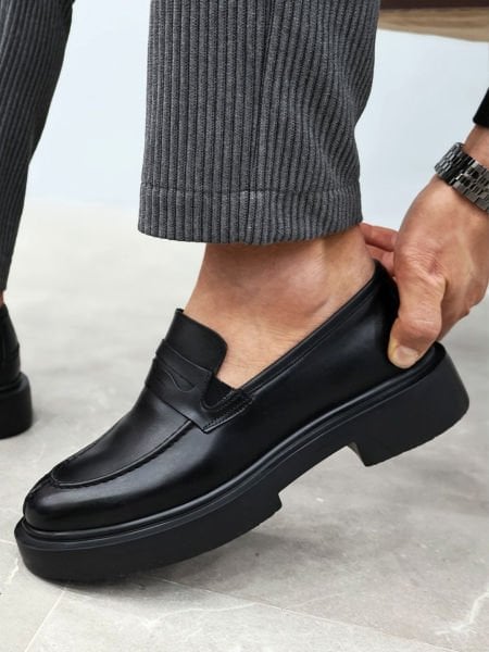 BLACK RICARDO GENUINE LEATHER CASUAL SHOES BLACK - 44