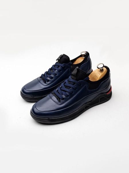 NAVY BLUE RED TRUTH RAHAT ERKEK DERİ GÜNLÜK AYAKKABI LACİVERT KIRMIZI - 39