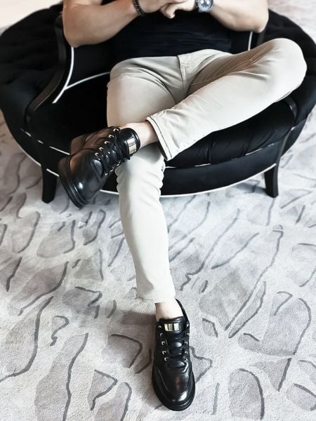 İBAY 12404 ENFORCE Men's Black Genuine Leather Casual Shoes BLACK BLACK - 42