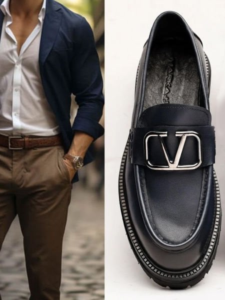 NAVY BLUE RALLY GENUINE LEATHER MEN'S NAVY BLUE CASUAL SHOES NAVY BLUE - 43