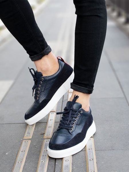 NAVY BLUE RED CAESAR RAHAT ERKEK DERİ GÜNLÜK AYAKKABI LACİVERT KIRMIZI - 44