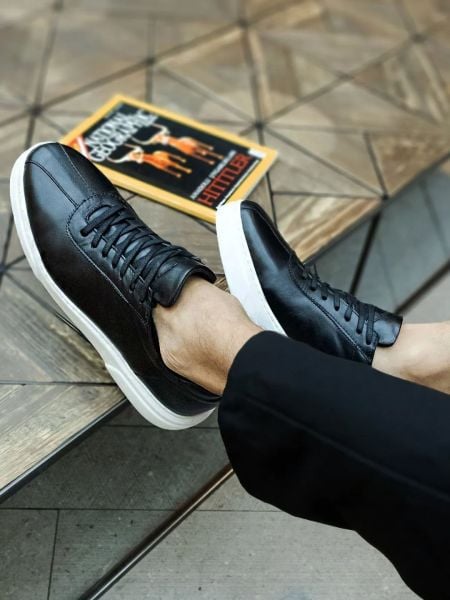 IBAY BLACK WHITE JOHN ERKEK HAKİKİ DERİ GÜNLÜK AYAKKABI SİYAH BEYAZ - 43