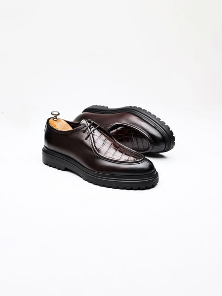 COFFEE GODIVA KLASSISCHE LEDERSCHUHE FÜR HERREN Braunes Krokodil - 40