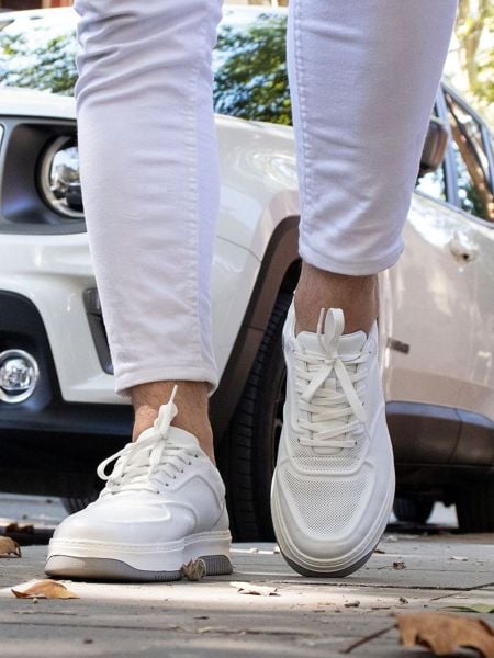 WEISSE FREIZEITSCHUHE AUS LEDER FÜR HERREN, WEISS - 41