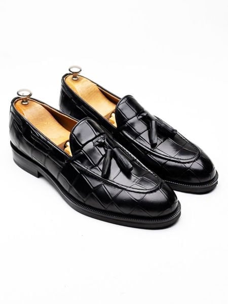 SCHWARZES CROCCO MORRIS HERREN-LEDER-FREIZEITSCHUHE SCHWARZES KROKO - 38