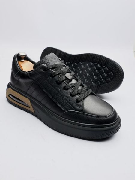 BLACK PERU COMFORTABLE MEN'S LEATHER CASUAL SHOES BLACK - 44