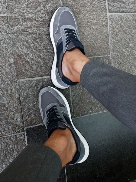 GRAU NAWY BLAU HECTOR HERREN-LEDER-FREIZEITSCHUHE GRAU MARINEBLAU - 45