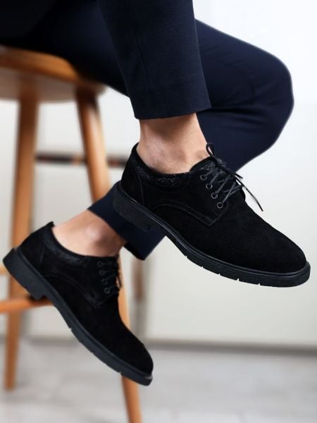 İBAY GIUSTO BLACK SUEDE MEN'S LEATHER DAILY SHOES BLACK SUEDE - 39