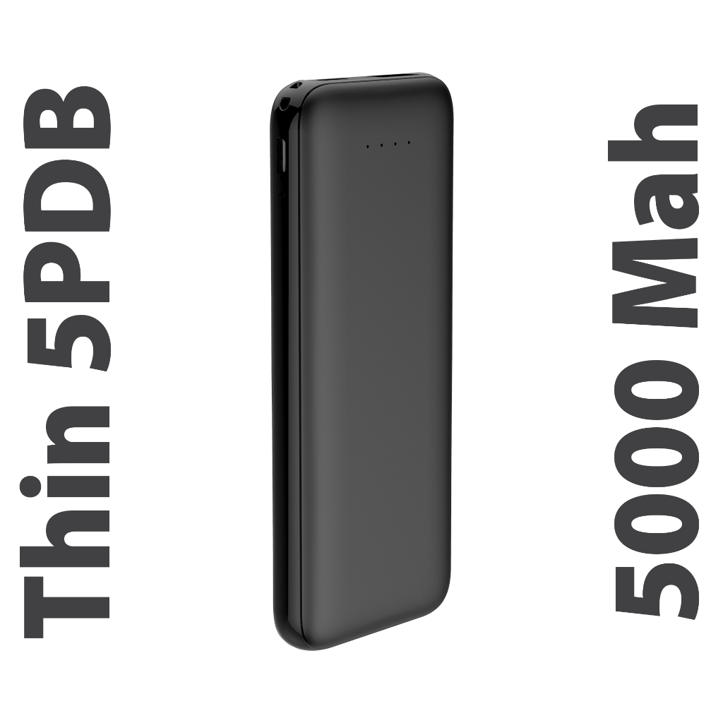 Thin 5B Slim Ultra ince 5000mAh Powerbank Taşınabilir Şarj Cijhazı Type-C / USB / Total Output 2.1A max Siyah