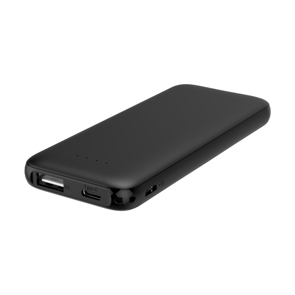 Thin 5B Slim Ultra ince 5000mAh Powerbank Taşınabilir Şarj Cijhazı Type-C / USB / Total Output 2.1A max Siyah