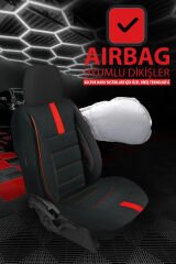 Mirage Serisi Taytüyü Kumaş Deri Detaylı Airbag Dikimli Oto Koltuk Kılıfı Ön Arka Tam Set-Kırmızı