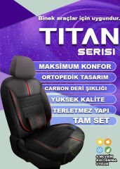 Titan Serisi Carbon Deri Detaylı Taytüyü Oto Koltuk Kılıfı Ön Arka Tam Set - Kırmızı