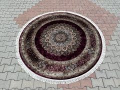 Flower Ethnic Darkred Round Rug