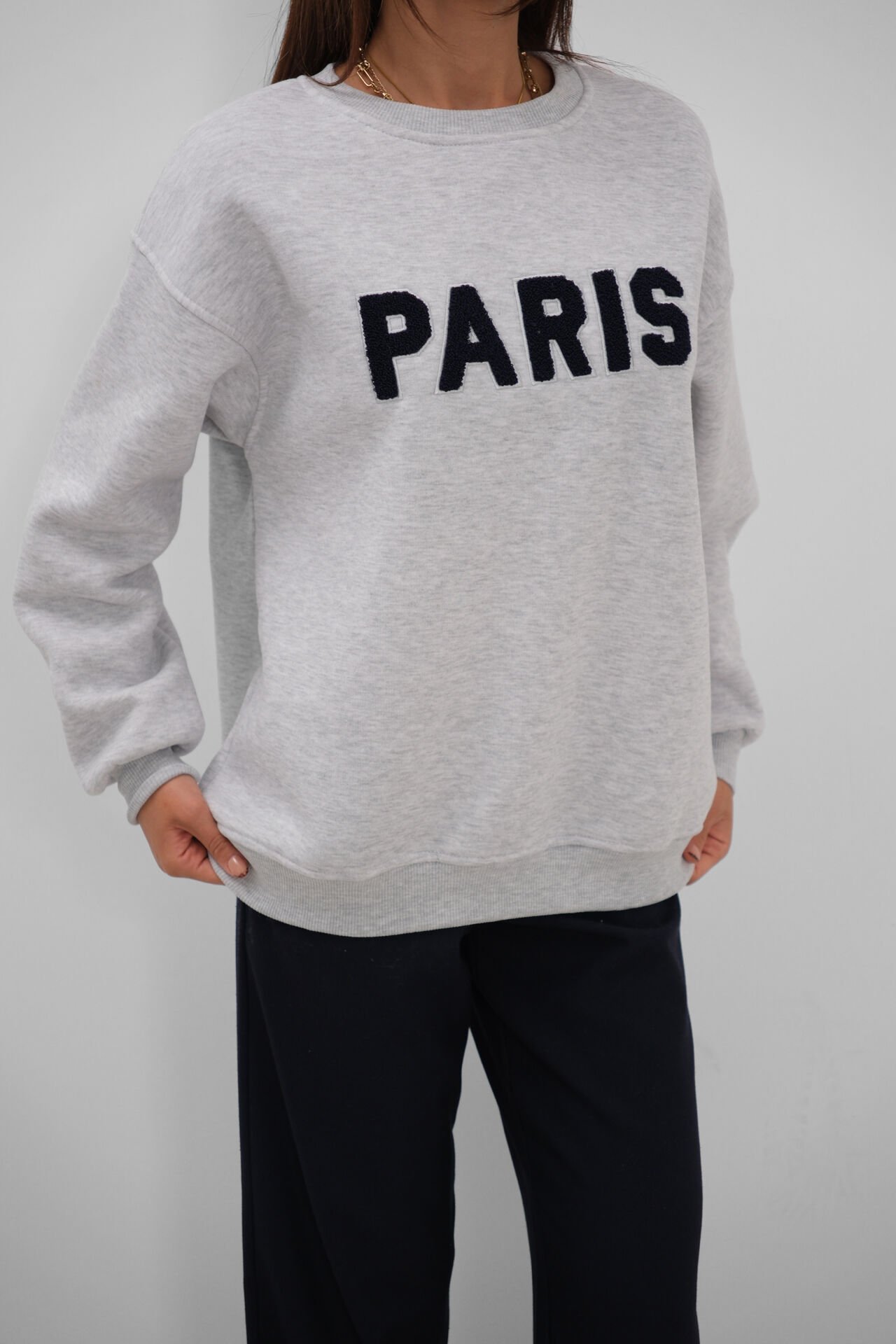 Wholesale Zero Collar Raised Grey Sweatshirt