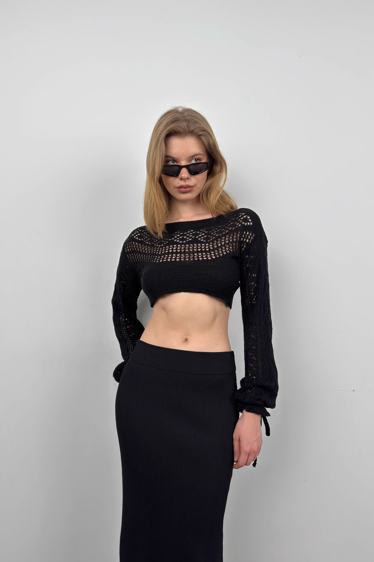 Wholesale Knit Detail Crop Knitwear Blouse