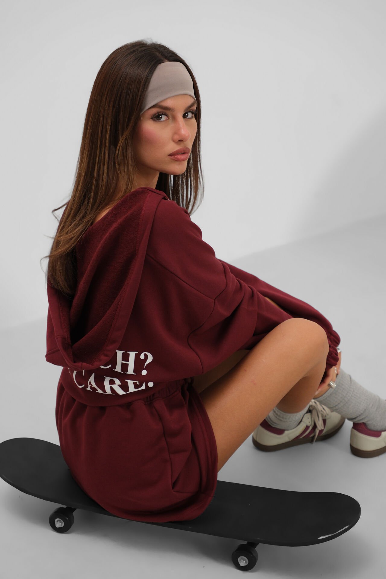 Toptan Beli Lastikli Fermuarlı Bordo Sweatshirt