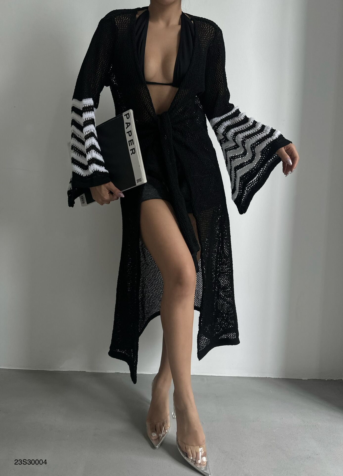 Flounce Sleeve Lace Knitted Pareo