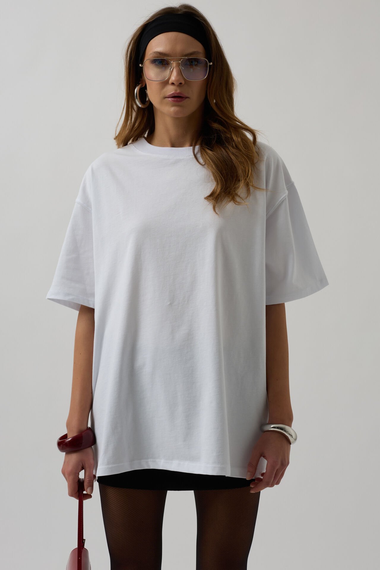 Toptan Sırt Baskılı Oversize Beyaz T-Shirt