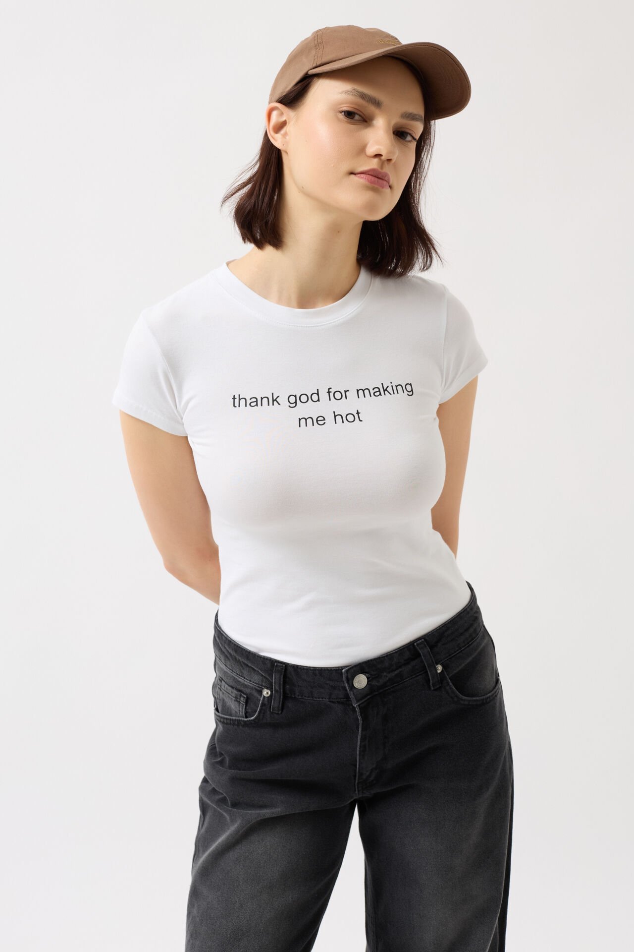 Toptan Baskılı Likralı Crop Beyaz T-Shirt