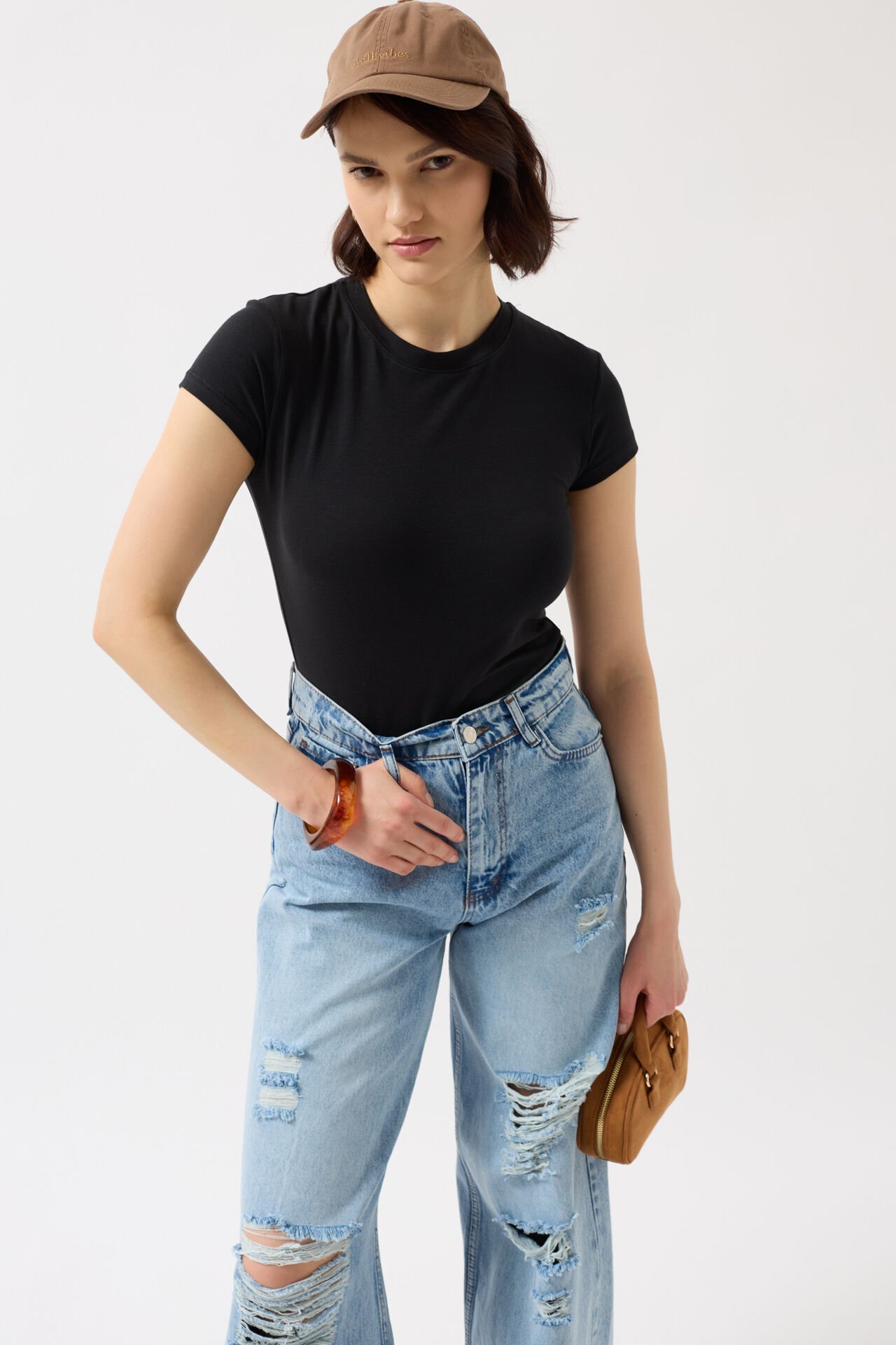 Toptan Likralı Basic Siyah T-Shirt