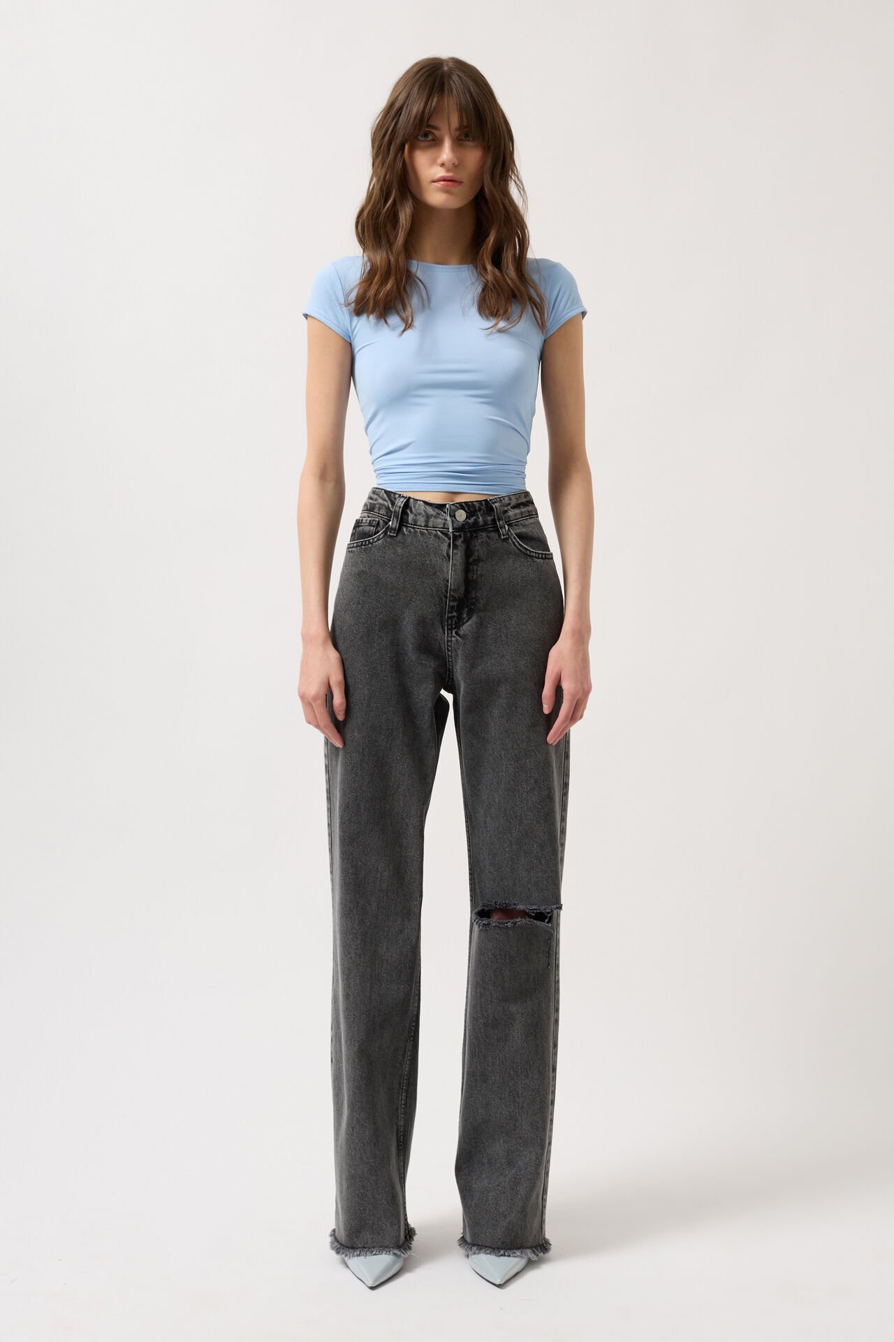 Toptan Lazer Kesim Wide Leg Siyah Jean