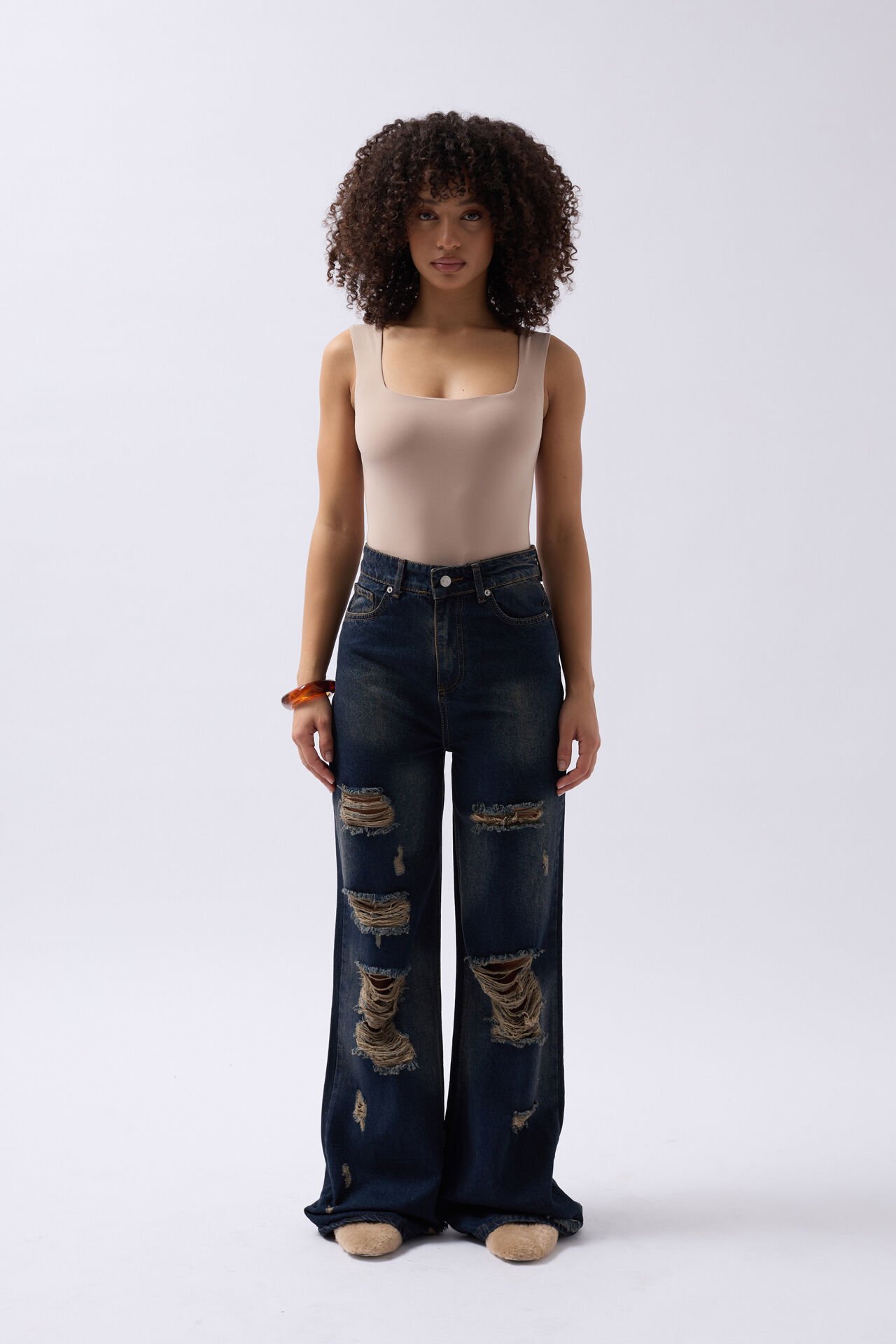 Wholesale Laser Washed Wide Leg Jeans