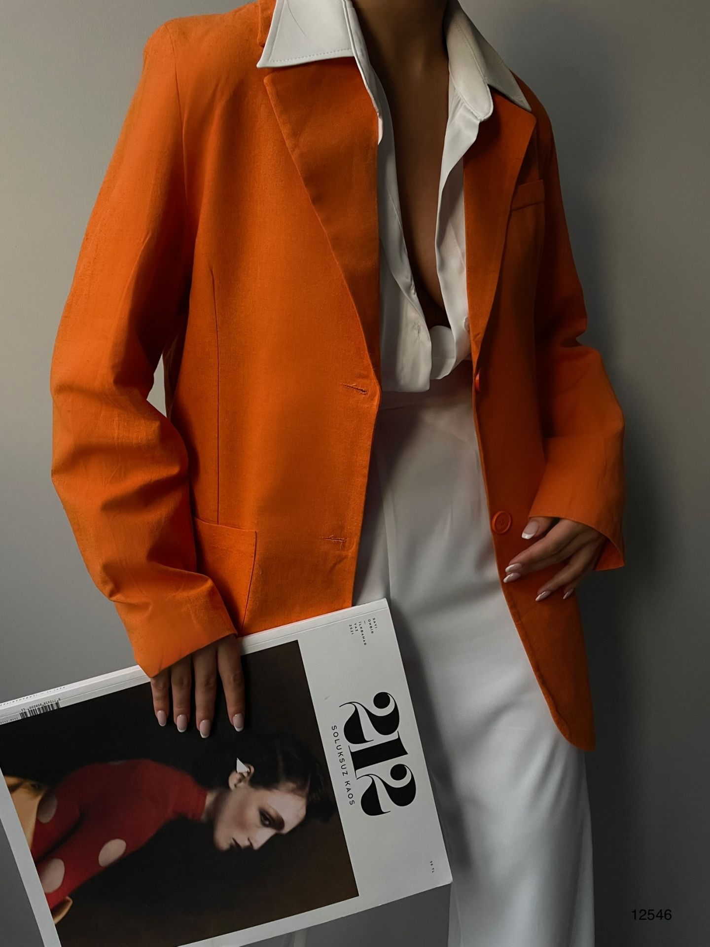 Toptan Oversize Turuncu Keten Ceket
