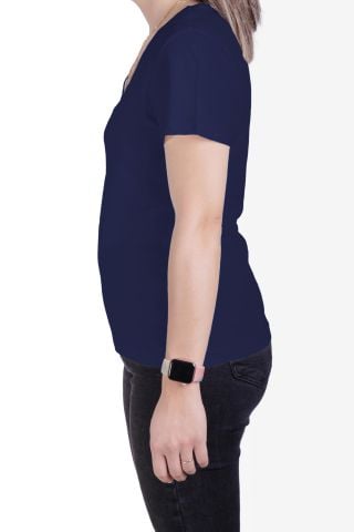 Kadın V Yaka Regular Fit T-Shirt- Lacivert