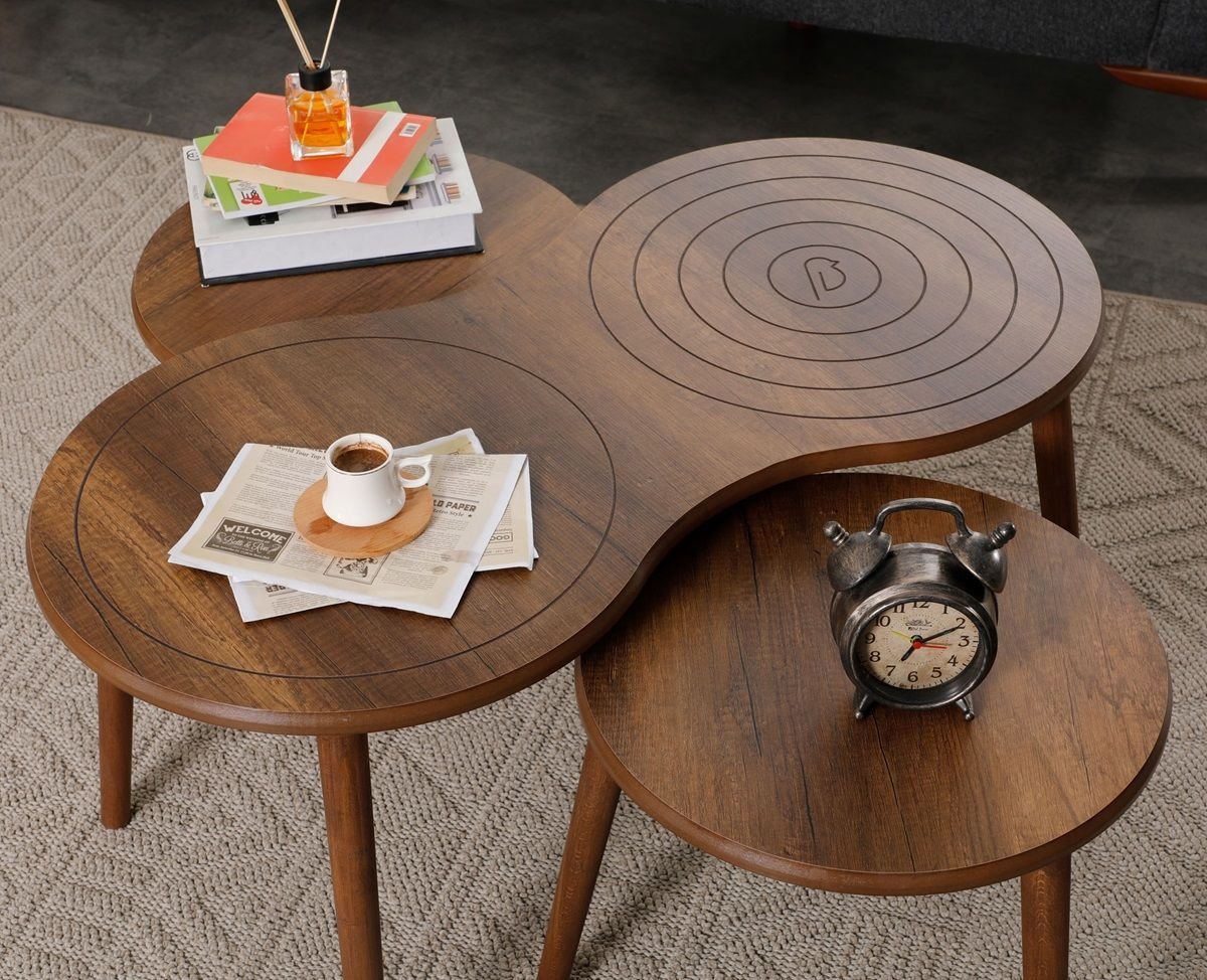 Marlo MDF Orta Sehpa - Zigon Sehpa 3lü Takım Cnc İşleme