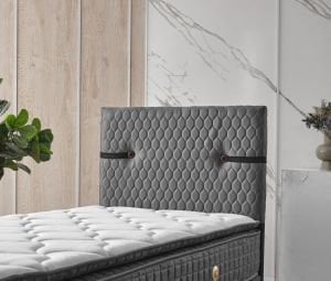 Aston Baza Başlık Yatak Gri Pedli Yatak Tek kişilik 90x190 Cm