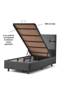 Aston Baza Başlık Yatak Gri Pedli Yatak Tek kişilik 90x190 Cm