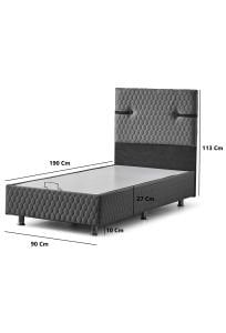 Aston Baza Başlık Yatak Gri Pedli Yatak Tek kişilik 90x190 Cm