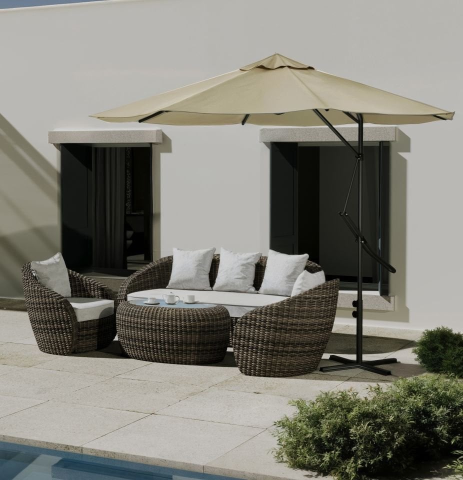 Kagu Bahçe Balkon Cafe Şemsiye 290x290 Cm Katlanır Krem